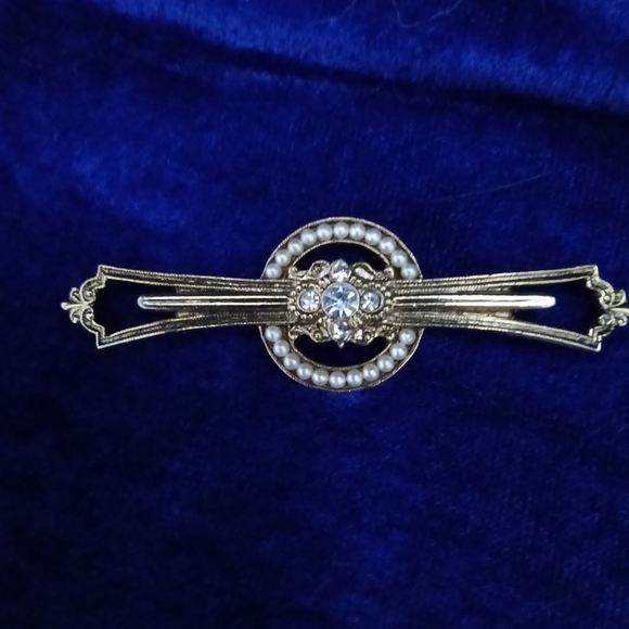 1928 jewelry bar brooch with rhinestones and  seed pearls - Picture 3 of 8